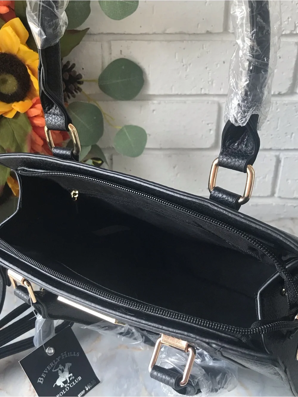 Beverly Hills Polo Club Black Pebbled Satchel with Shoulder Strap NEW
